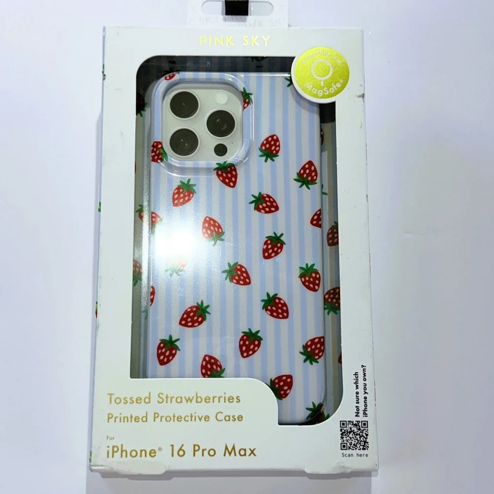 Pink Sky iPhone 16 Pro Max Tossed Strawberries MagSafe Protective Case 321B1
